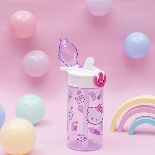 Zak Designs Sanrio Hello Kitty Sage 16oz Leak-Proof Straw Kids Water Bottle | BPA Free, Durable Plastic, Cupholder Friendly, Dishwasher Safe, Easy to Clean, Lid Lock, Handle, For School, Home, Travel - color: Hello Kitty, size: 16 Ounces