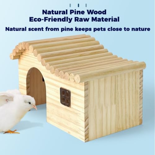 Guinea Pig Wood Hideout Hut with Window Small Animal Wooden House for Chinchilla Squirrel Hedgehog Fancy Rat Hamster (Large) - size: Large