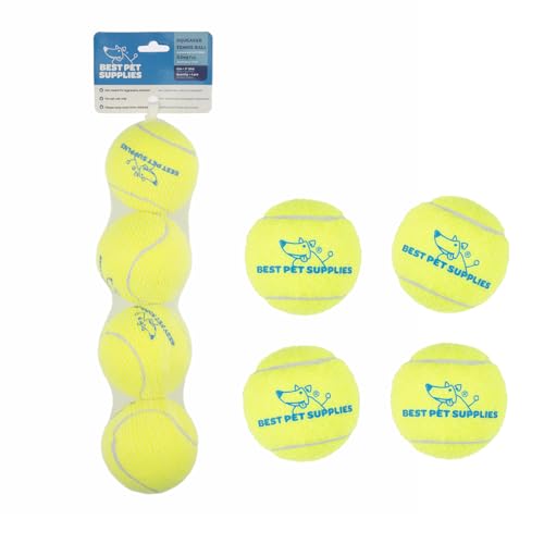 Best Pet Supplies Interactive Squeaky Dog Chew Toy, Ideal Dog Toys for Chewers, Small, Medium & Large Dogs, and Fetch Lovers - Tennis (Yellow), Large (Pack of 4) - color: Tennis (Yellow), size: Large