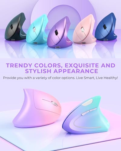 Lekvey Ergonomic Mouse, Rechargeable Wireless Vertical Mouse, Light Purple | USB-C Charging, 2.4G USB Plug & Play, Quiet Click, 3DPI (1000/1200/1600), 6 Buttons, Carpal Tunnel Mouse, for Laptop, PC, Mac - color: Light Purple