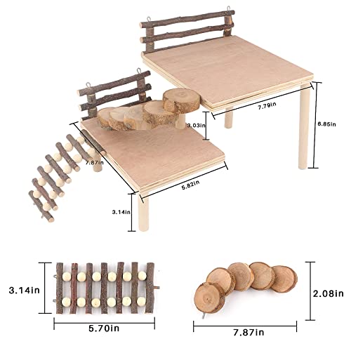 Hamster Climbing Toys,Toys Cage Accessories Two-Tier Hamster Playground Activity Platform with Bridge Natural Apple Wood Chew Toys for Guinea Pig,Gerbils,Chinchillas,Bunny,Rats