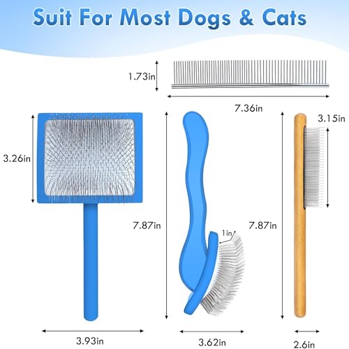 Wooden Long Pin Slicker Brush for Large Dog, Poodles & Doodles Long Hair | Grooming, Fluff & Detangle Heavy Dense Wavy Curly Coats to Easily Prevent Severe Hair Matting During Shedding Seasons - color: Blue