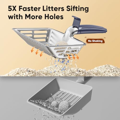 Metal Cat Litter Scoop, Large Cat Scooper with Deep Shovel & Dual Sifting Holes for Fast & Precise Sifting, Space Aluminum Kitty Litter Scooper with Long Handle & Easy-to-Hang Hook - Blue - color: Blue