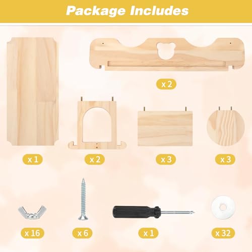 Rypet Wood Chinchilla Ledges and Platforms Set | Chinchilla Wooden Ledges, Pine Wood Cage Accessories, Hideout for Sugar Gliders Rats Squirrel