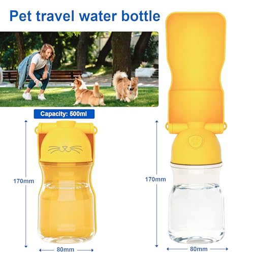 Amerisun Dog Water Bottle, 16.9 OZ Collapsible Leak-Proof Pet Water Bowl | Collapsible Water Bottle,Suitable for Dog, Cat, Puppy, Guinea Pig, Hamster & Bunny. Ideal for Walking, Hiking (yellow) - color: yellow