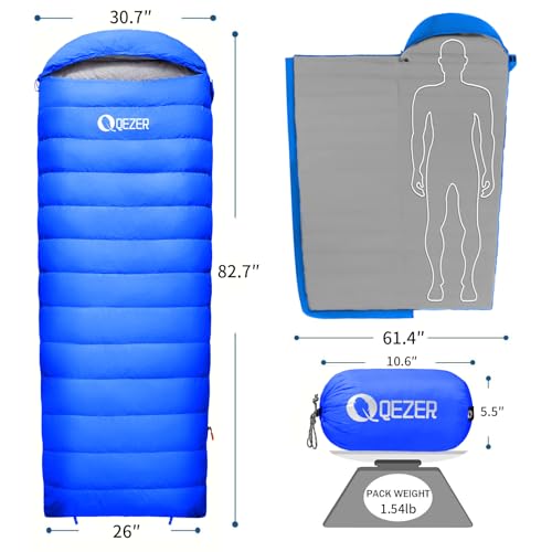 Down Sleeping Bag for Adults, 600 Fill Power Ultralight Backpacking | 600 Fill Power Down,Compact Carry,Ultralight Trail Use,Camping Hiking Backpacking,Cold and Warm Weather Use - color: 300g Down Filling-RoyalBlue