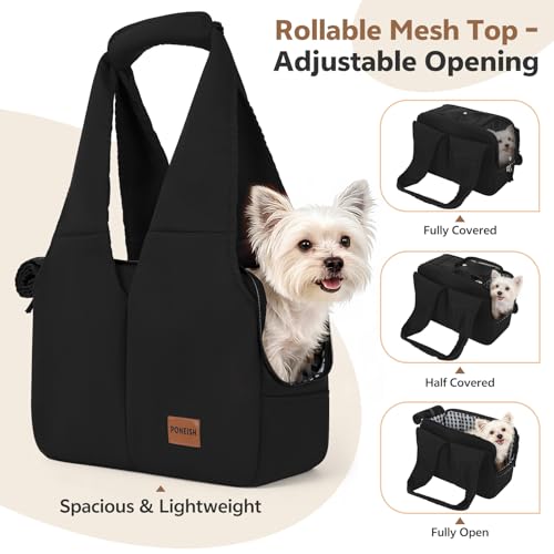 Dog Purse Carrier for Small Dogs and Cats, Soft-Sided Pet Tote Bag with 6 Large Pockets, Collapsible Travel Puppy Carrier with Small Cushion, Fits Pets up to 6 lbs (Black, 13.6" L x 6.6" W x 10" H) - color: Black, size: 13.6"L x 6.6"W x 10.0"H