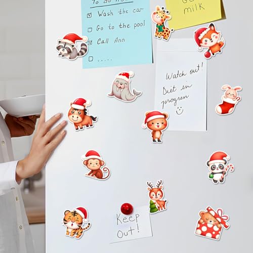 12 Pcs Cute Christmas Animal Stickers, Holiday Decals Featuring Bear, Panda, Fox, Tiger, Giraffe, Deer, Monkey, Bunny in Santa Hats, Festive Stickers for Kids, Gifts, Laptop, Bottle, Notebook 5 Inches - color: Animal, size: 5 Inches