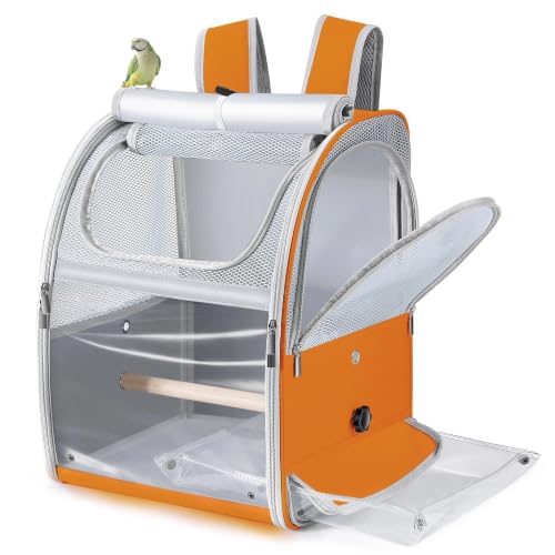 Sanmoncare Bird Backpack Carrier, Water Repellent Fabric Cockatiel Travel Bag with Stand, Lightweight and Portable Travel Cage for Parrot, Bird Travel Carrier,Orange - color: Orange