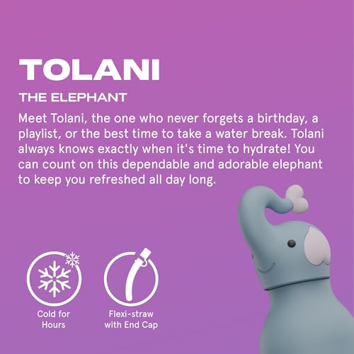 asobu Bestie Water Bottle, Cute Collectible Character, Leak Proof, BPA Free | 16 oz, Stays Cold 24 Hours, Double Wall Vacuum Insulation, Food Grade Stainless Steel, Spill Resistant, Great Gift Idea - color: TOLANI THE ELEPHANT