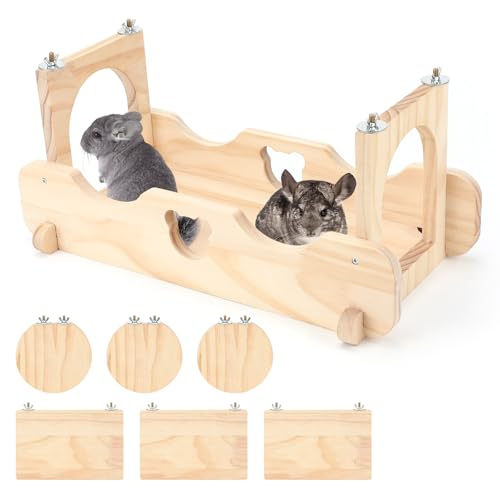 Rypet Wood Chinchilla Ledges and Platforms Set | Chinchilla Wooden Ledges, Pine Wood Cage Accessories, Hideout for Sugar Gliders Rats Squirrel