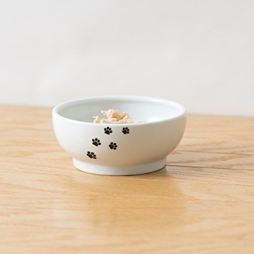 Necoichi Shallow Wide Ceramic Cat Food & Water Bowl (Paw, Basic Flat) - color: Cat-