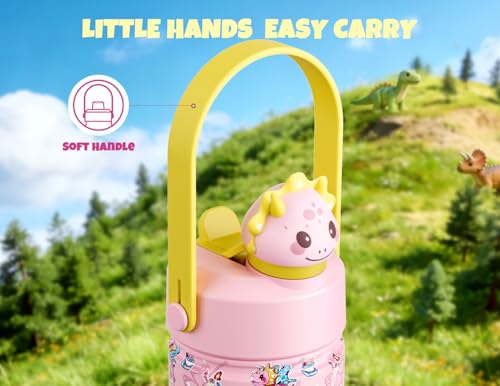 POWCAN 12 oz Kids Water Bottle: 2-in-1 Straw Spout Lid with Soft Animal Head, Leakproof, Backpack Friendly, Keep Cold 24H, Cute Patterns, Insulated Cup for School, Playtime, Trip, Gift (Lovely Trike) - color: Lovely Trike, size: 12 Ounces