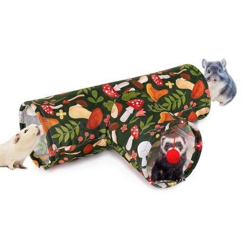 3 Way Washable Rabbit Hideout Toys, Guinea Pig Tunnels & Tubes | Foldable Small Pet Tunnels and Tubes for Ferret Hamster Chinchilla Hedgehog Hiding & Resting, Playing & Exploring, Mushroom - color: Mushroom