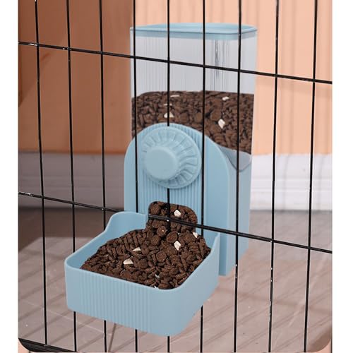 Automatic Rabbit Feeder and Water Dispenser Set,54oz Gravity Food Feeder&17oz Leak-Proof Water Bottle for Guinea Pigs,Hamsters,Chinchillas,Ferrets, Small Animals,Cage Mount Feeding Station Blue