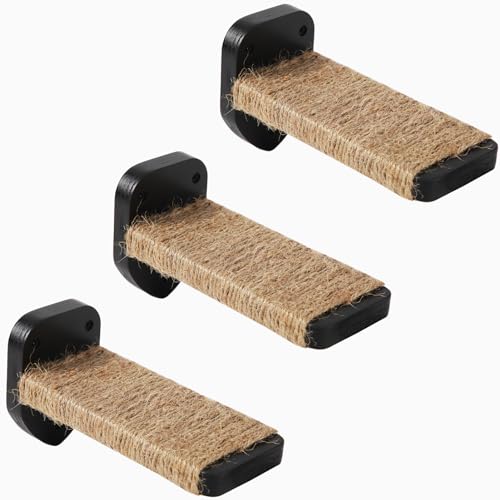 3 Pcs Cat Steps and Perches for Wall, Climbing Shelf With Hemp Rope, Wall-Mounted Furniture Set With Scratching Pads for Playing (Black) - color: Black
