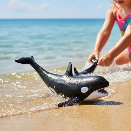 Gemini&Genius Shark Killer Whale Figure Sea Animal Orca Blackfish Toy | Soft Rubber Ocean Shark - 16 Inches Length - Great for Kids Bath Swimming, Beach Toys, Perfect Cake Toppers - color: Killer Whale