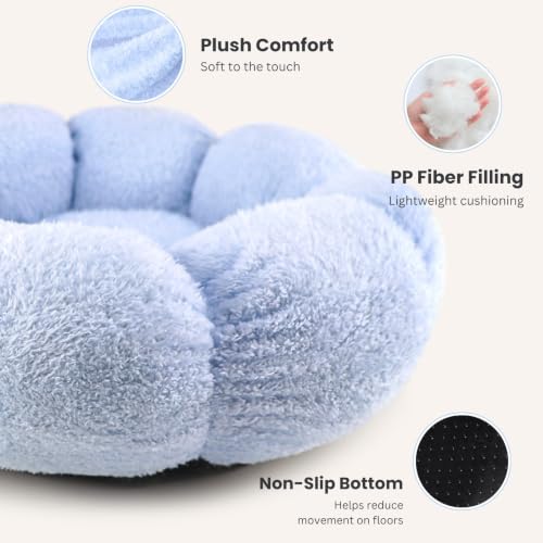 Rabbit Bed for Large Bunny Guinea Pig & Other Small Pets, Blue | Washable Soft Plush Hideout, Cozy Sleeping Bed for Indoor Cage or Playpen Use, Petal Shape - color: Blue