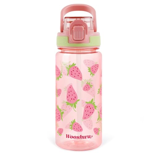 Kids Water Bottle for School, 20 Oz Plastic Water Bottle, 1 Pack | Silicone Spout, Pop-Up Cover, BPA Free & Dishwasher Safe, Strawberry - color: Strawberry, size: 20 Ounces