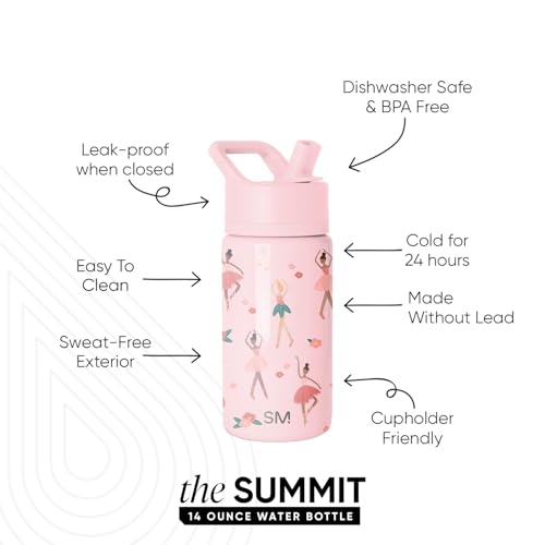 Simple Modern Kids Water Bottle & Toddler Cup | 14oz | Ballerina | Insulated Stainless Steel Toddler Water Bottle, Kids Tumbler with Straw | Spill Proof for School, Girls Boys | Pink Ballerina - color: -Pink Ballerina, size: 14 Ounces