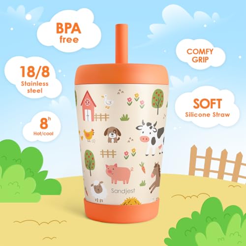 SANDJEST Farm Animals Insulated Sippy Tumbler 12 Oz, Gift for Birthday, Christmas & Back to School - color: Farm Animal