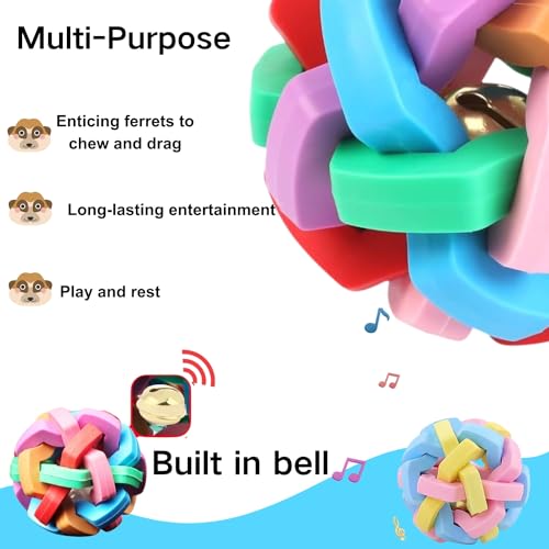 4 Pack Ferret Toys Ball Set, Rubber Scratch Chew Toys with Built-in Bell Soft Colorful Balls Grinding Wiggle Ball Interactive Sound Toy Exercise Teeth for Ferret Cat Kittens