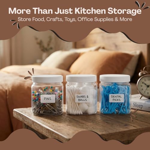 Pride Of India | Clear Food Grade PET Plastic Square Grip Storage Jar w/Cap 16 Fluid Ounces | 2-3 Cup Storage Capacity | Airtight Seal & Easy Handling | Store Sugar, Spices, Nuts, Seeds & Pet Treats - size: Small Square Jar & Cap