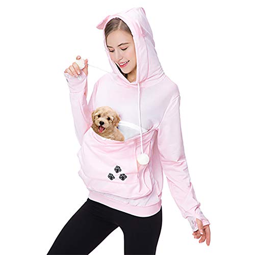 Womens Pet Carrier Sweater Dog Cat Pouch Hoodies Plus Size Tops - color: Pink, size: Small