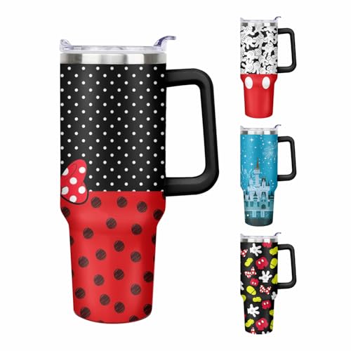 40oz Cartoon Mouse Tumbler with Handle and Straw Lid | Stainless Steel Insulated Tumbler, BPA FREE Travel Coffee Mug Cup for Car Cold and Hot - Birthday, Christmas Gift - color: Bow Tie, size: 40 Ounces