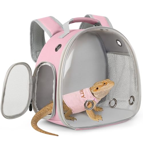 Bearded Dragon Carrier Backpack with Security Printing Harness Set, Reptile Lizard Travel Carrier (Pink, Security Harness) - color: Pink