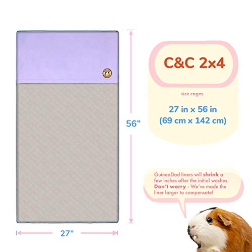 GuineaDad Original Reusable Cage Liner – Purple Fleece Bedding with Burrowing Pocket – Extra Absorbent Core & Waterproof Bottom – Fits C&C 2x4 Guinea Pig Cages – Small Animal Supplies