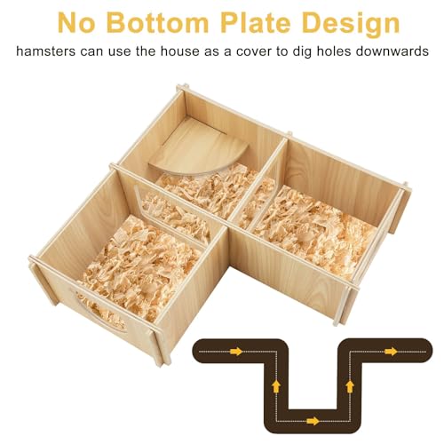 RETON Wooden Hamster House, Hamster Hideout Corner Hamster Accessories, Hamster Hides Platform with Stairs, Hamster Toys Cage Decor for Syrian Hamsters Dwarf Hamster Rat Gerbil