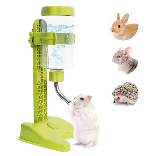 VANNON Pet Standing Water Dispenser Top Fill Dog Water Bottle Dispenser with Stand Leakproof Pet Slow Water Bottle for Small Animals, 13oz, BPA Free, Adjustable Height, Green - color: Green