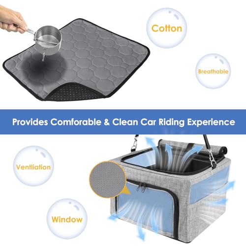 SlowTon Dog Car Seat - with Reinforced Metal Frame for Pets up to 15lbs | Safe Pet Car Seat with Safety Belt & Waterproof Pee Pad & Top Cover, Portable Collapsible Puppy Carrier Bag for Small Dogs