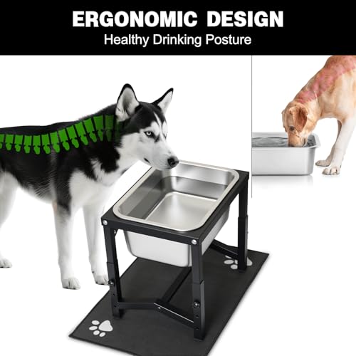 2.8 Gallon Elevated Large Dog Water Bowl, 4 Adjustable Height 10.5-15.8'' Raised Stainless Steel Bowl Stand with Anti-Slip Mat for Large Breed, Metal Dog Feeding Station for Relief Joint Pressure - size: 2.8 gallon