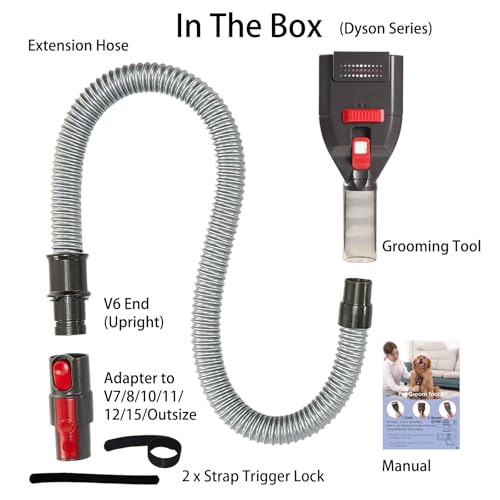 Dog Hair Vacuum Attachment for Dyson Cordless Upright Vac, Groom Tool Pet Shedding Brush for V6 V7 V8 V10 V11 V15 DC41 DC65 UP13-UP30 Animal, Grooming Kit with Long Extension Hose Adapter
