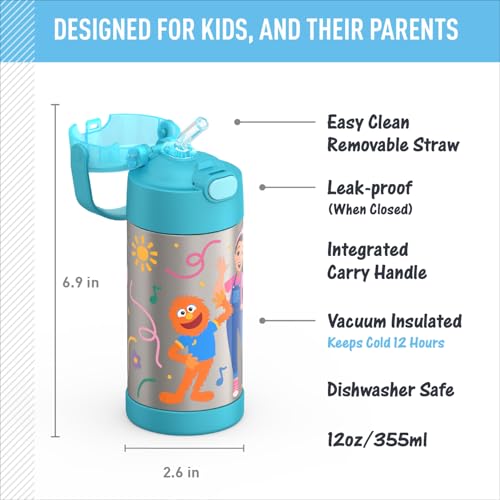 THERMOS FUNTAINER Water Bottle with Straw, 12oz, Ms. Rachel | Kids Stainless Steel Insulated Water Bottle, Keeps Drinks Cold Longer for School & Play, BPA-Free - color: Ms. Rachel, size: 12 Ounces