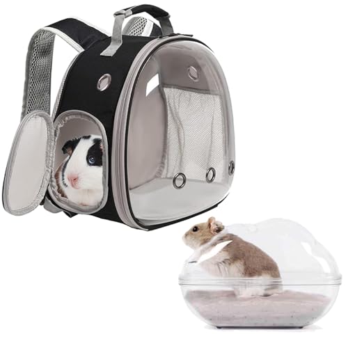 Portable Travel Backpack Habitat for Small Animal, Space Capsule Bubble Window Guinea Pig Bird Bearded Dragon Turtle Carrier Rabbit Squirrel Hamster Cage Breathable Handbag - color: Black