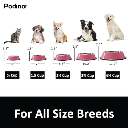 Stainless Steel Dog Bowls, Food and Water Non Slip Anti Skid Stackable Pet Puppy Dishes for Small, Medium and Large Dogs (2 Pack) - color: Pink, size: 1.5 Cup/12 oz