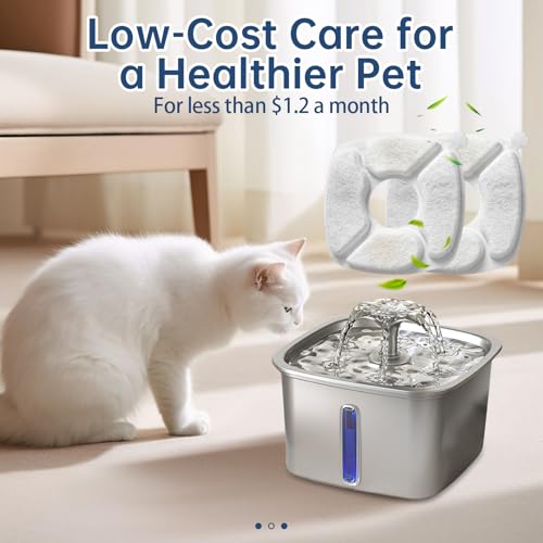 16 Pcs Cat Water Fountain Replacement Filters-8 Pack Cat Fountain Filters with 8 Pack Sponges, Enhanced Compatibility Pet Fountain Filter Fit for 95oz/2.8L 135oz/4L 67oz/2L Pet Drinking Fountain