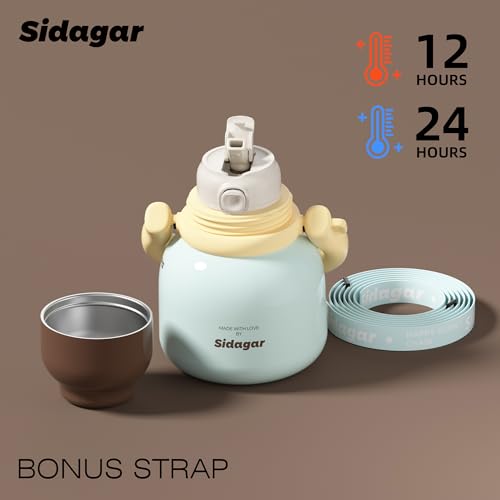 22 oz Leakproof Insulated Water Bottle with Handle Dual Lid Blue | 316L Stainless Steel | Dual Drinking Options | BPA-Free | Steel | Cold 24H & Hot 12H | Wide Mouth Design | Easy Cleaning - color: Sage Green