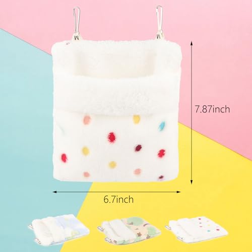 Sugar Glider Sleeping Pouch Hanging Bed for Small Pets, White | Soft flannel warm & cozy, pouch snuggle design, metal hooks for easy hang, portable, fits hamsters/rats/hedgehogs/squirrels - color: White