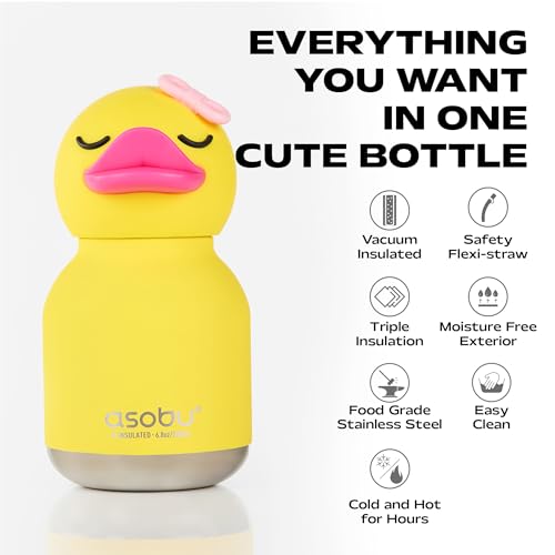 asobu Mini Bestie Water Bottle, Cute Collectible Character, Stainless Steel | 6.7 oz, Leak Proof Seal, Spill Resistant, BPA Free Materials, Dishwasher Safe, Reusable Straw Included, Great Gift Idea - color: MINI BRYN THE DUCK