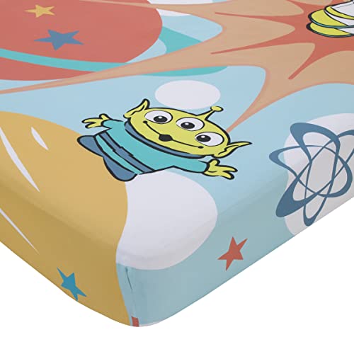 Disney Toy Story Buzz Lightyear Blue and Orange Blast Off to Infiniti and Beyond 100% Cotton Photo Op Fitted Crib Sheet - color: Toy Story - Blast Off
