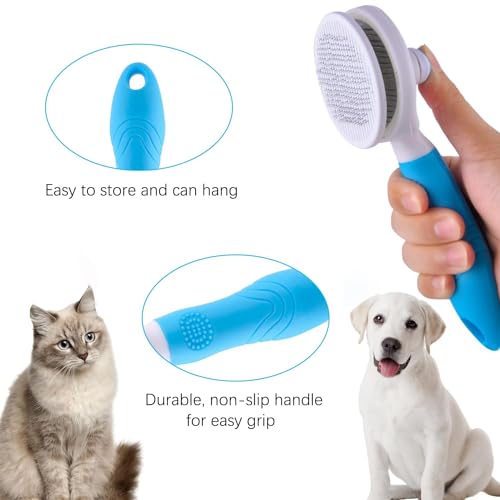 Self Cleaning Slicker Brush - Cat Brush Skin-Friendly Deshedding Grooming Massaging Tool for Long & Short Haired Pets, Cat Hair Brushes Removes Undercoat for Dogs Cats Rabbits-UPGRADED (2Pack Blue) - color: 2Pack Blue