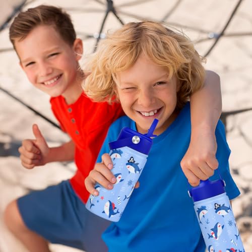 Shark Kids Water Bottle With Straw Lid 12oz Insulated Stainless Steel, Travel Tumbler, Gifts For Boys Girls, Birthday, Christmas, Back To School - color: Shark 1