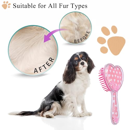 Small Dog Brush, Soft Dog Grooming Brush for Shih Tzus, Yorkies, Maltipoos, Maltese, Love Shape Puppy Massaging Pet Hair Brush, Cat Brush, for Small Dogs Cats of All Hair Types (Pink Heart) - color: Pink Heart