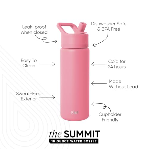 Simple Modern Insulated Water Bottle with Straw | 18oz | Pink | Summit Stainless Steel Water Bottles, Metal Cup | Leak Proof for School, Gym, Travel, Sports | Velvet Pink - color: -Velvet Pink, style: 18oz
