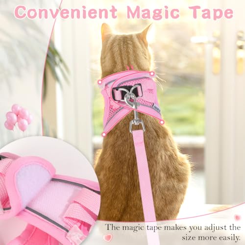 Cat Harness and Leash Set Escape Proof Walk Harness for Cats Pink XS | Cute Pearls Lace Bow,Safe Reflective Strips,Breathable Soft Mesh,No Stress,Easy Wear,Adjustable Velcro,Nylon Leash,for Bunny - size: XS