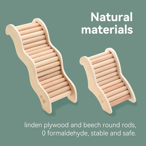 Natural Wooden Hamster Ladder Bridge Climbing Toy for Syrian & Dwarf Hamsters, Gerbils, Mice, and Small Animals Cage Decor and Accessories (Small-6.22") - size: Curved 6.2" x 3.5"